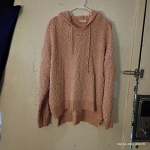 Cozy Popcorn Knit Hoodie Sweater - Pink